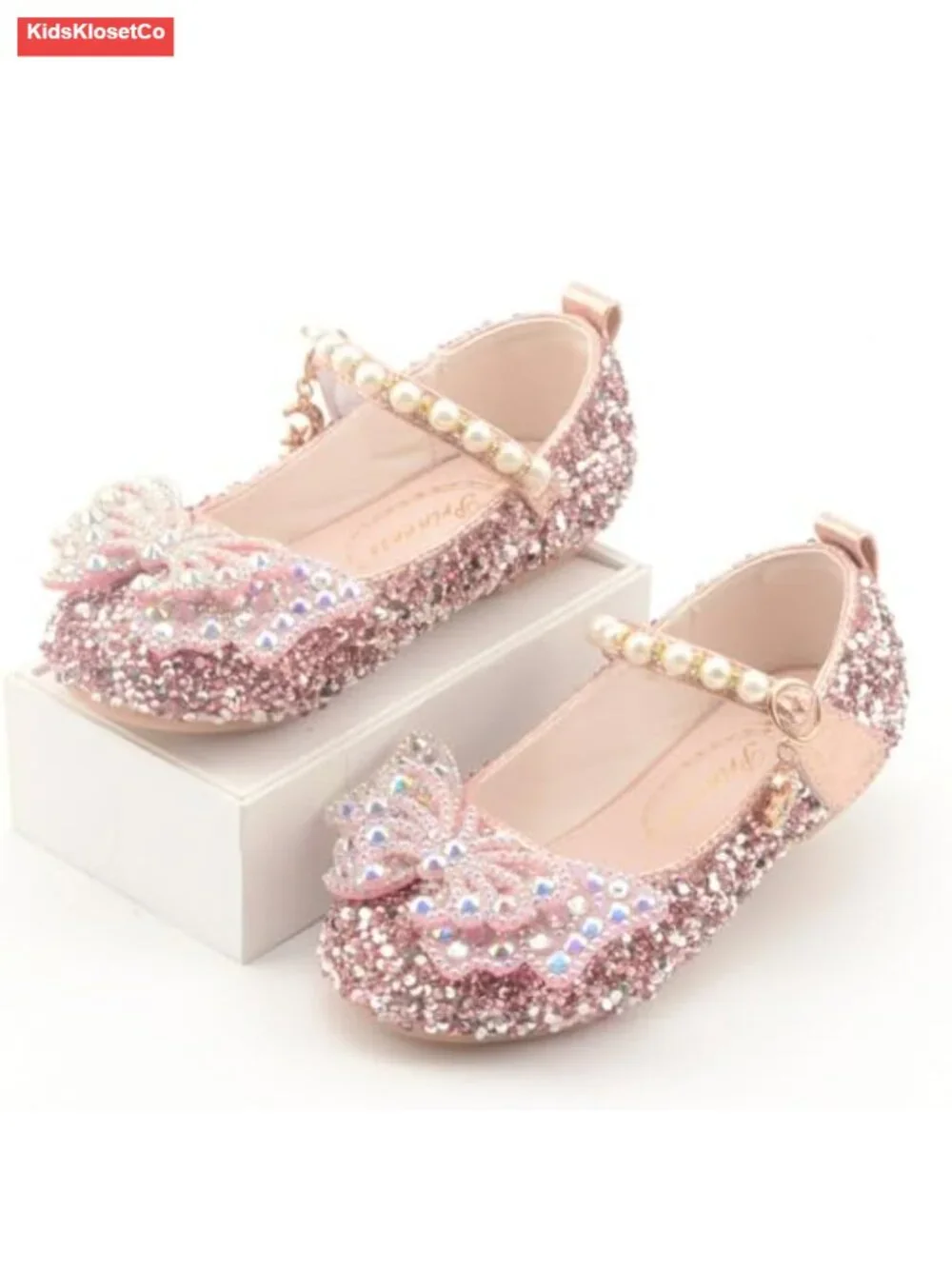 Girls Sparkle Princess Mary Jane Ballet Flats Hook Loop Dress Shoes